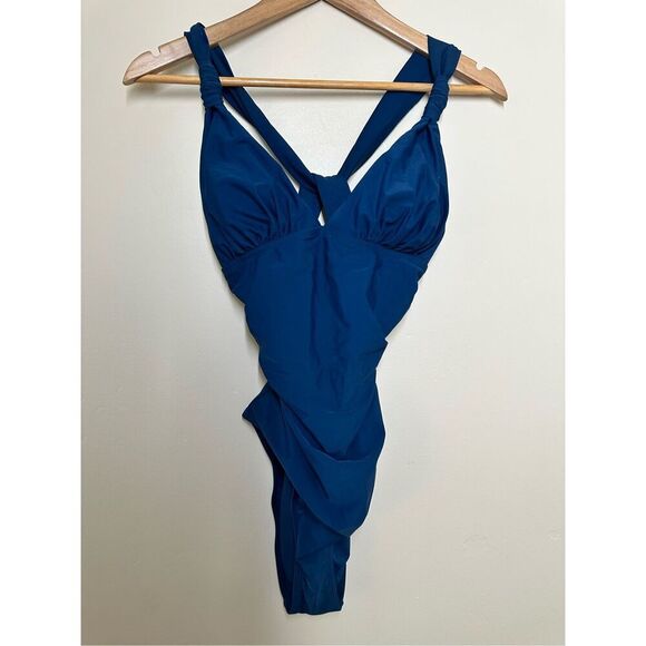 Cupshe Blue Plunge One Piece Swimsuit Size Medium New - Picture 3 of 6